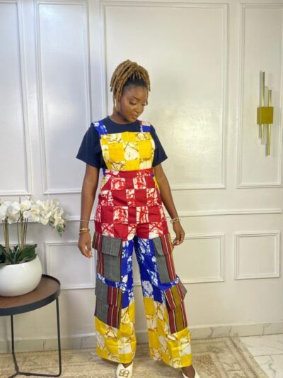 Rainbow Heritage Ankara Jumpsuit with Aso Oke Double Pockets (Women)