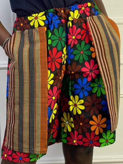 Bloom Heritage Ankara Shorts with Aso Oke Pockets
